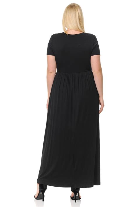 Plus Size Short Sleeve Maxi Dress With Pockets Black Etsy