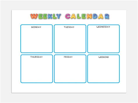 Kids Weekly Calendar Cute Colorful Printable Childrens Etsy