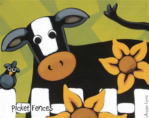 Picket Fences Annie Lane Folk Art Cow Painting Whimsical Art Folk Art