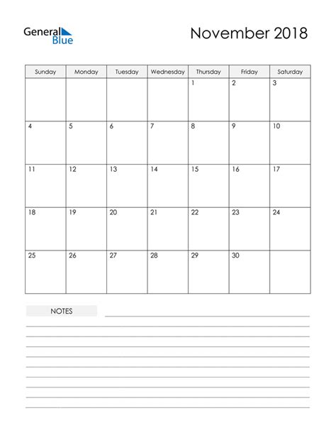 November 2018 Calendar Pdf Word Excel