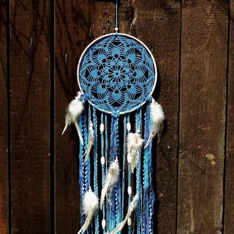 Blue Dream Catcher With Natural Feathers Boho Home Decor Wall