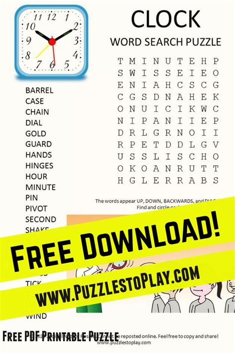 Clock Word Search Puzzle Free Printable Word Searches Free Printable