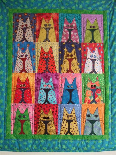 Field of diamonds scrap quilt pattern. cat quilt with button eyes | machine work, from a pattern ...