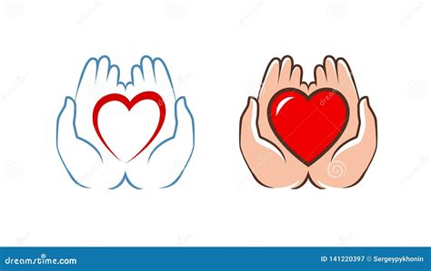 Corazón En Logotipo De Las Manos Caridad Icono De La Ayuda Etiqueta
