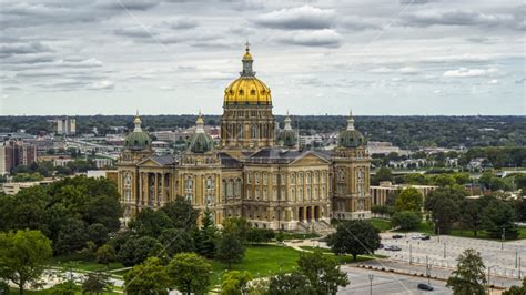 The Iowa State Capitol Building In Des Moines Iowa Aerial Stock Photo