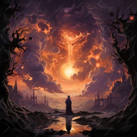 Premium Ai Image Landscape Night Dark Fantasy Illustration Tattoo Album Cover Art Design