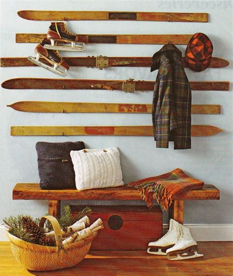 Vintage Ski Coat Rack Idea For Displaying Antique Skis And Skates
