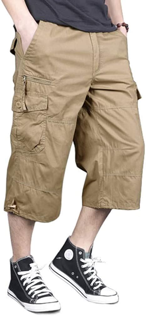 magnivit men s capri long cargo shorts casual twill elastic below knee shorts loose fit multi