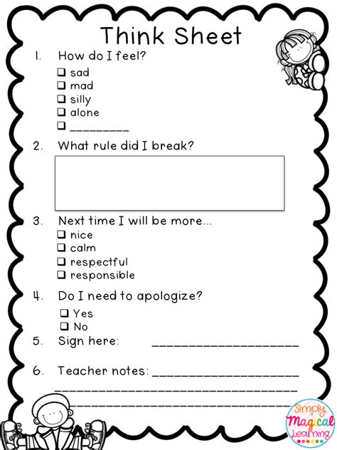 Think Sheet For Behavior Printable Kidsworksheetfun