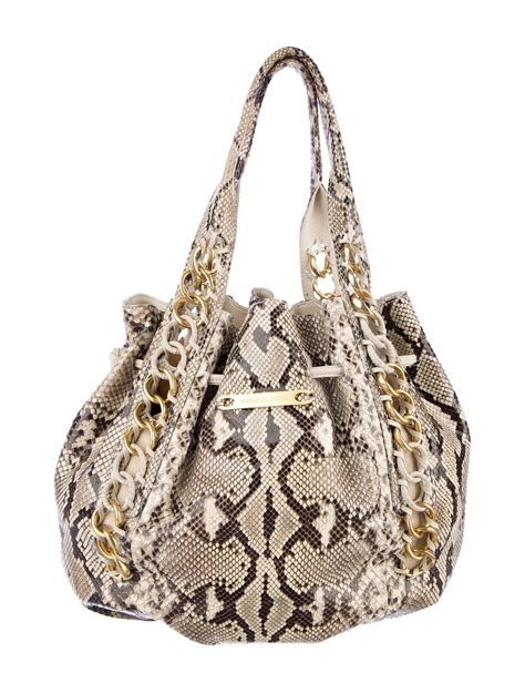 Michael Kors Snakeskin Id Chain Tote Brown Totes Handbags Mic21398
