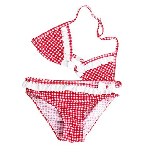 summer cute big girls bikini set plaid ruffles two pieces bathing suit for teenage girl swimwear