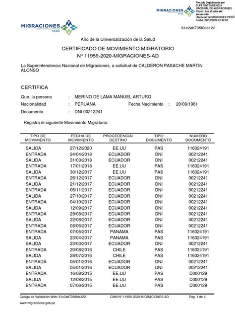 Certificado Movimiento Migratorio Pdf Ecuador