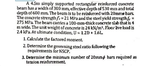 Solved A 45m Simply Supported Rectangular Reinforced Concrete Beam