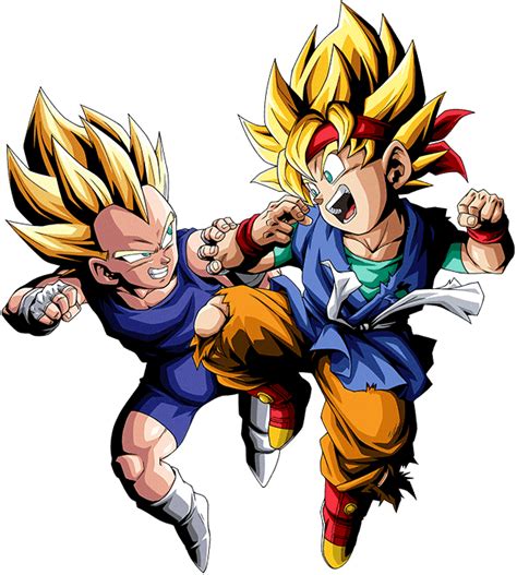 Super Saiyan Goku Jr And Vegeta Jr Dokkan Render By Woodlandbuckle On