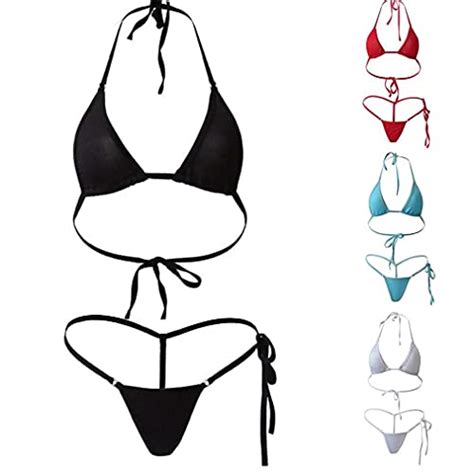 Sexy Bikini Lingerie Set Mini Thong Swimwear Halter See Through Beachwear 2pcs Red Myredlight