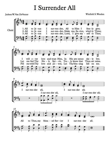 Free Choir Sheet Music I Surrender All Hymn Sheet Music Sheet