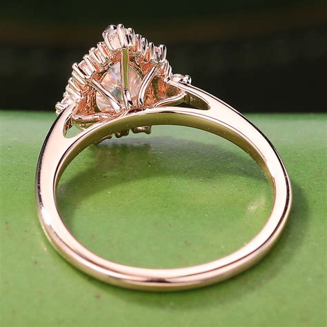 Rose Gold Pear Shaped Moissanite Engagement Ring Halo Diamond Wedding