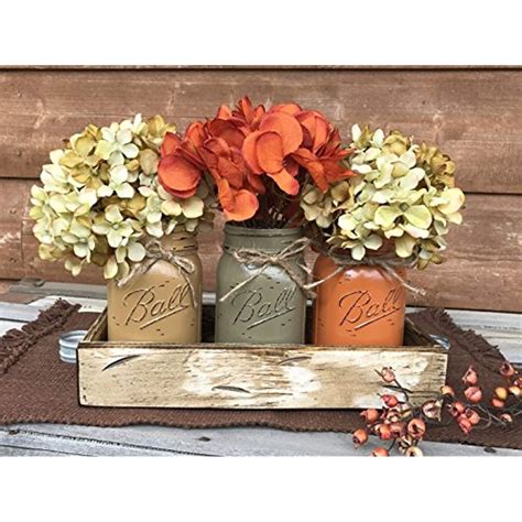 Fall Mason Canning Jars In Wood Antique White Tray Centerpiece With 3