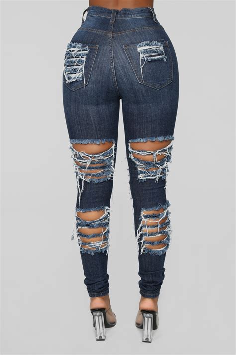 Get It Distressed Skinny Jeans Dark Denim Fashion Nova