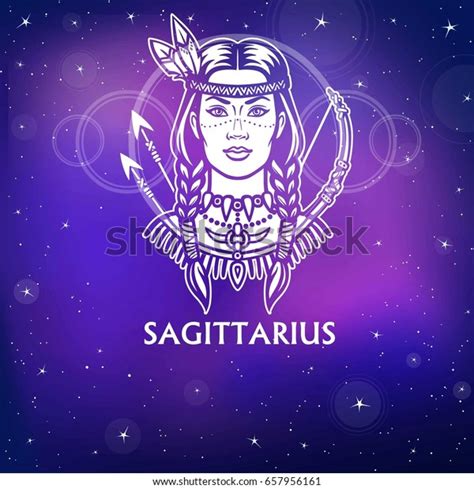 Zodiac Sign Sagittarius Fantastic Princess Animation Stock Vector