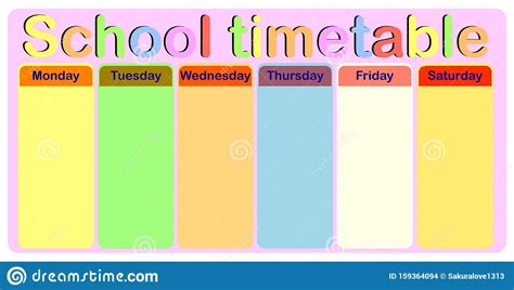 Template School Timetable For Students Stock Illustration