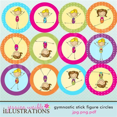 Gymnastic Stick Figures Printable Tag Circles Cupcake Toppers Diy