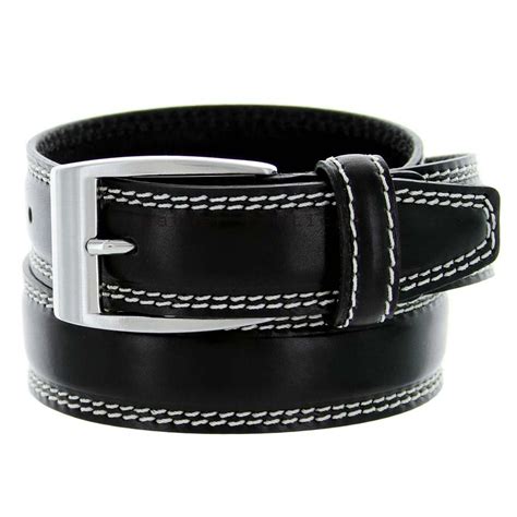 Men Leather Contrast Double Stitch Belt Leatherexotica