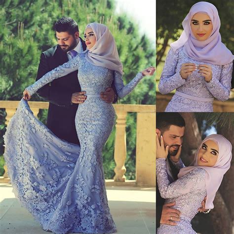muslim prom dresses long sleeves evening dresses arabic party gowns lace prom gowns mermaid