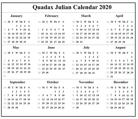 Calendar 2020 Printable With Julian Dates Example Calendar Printable