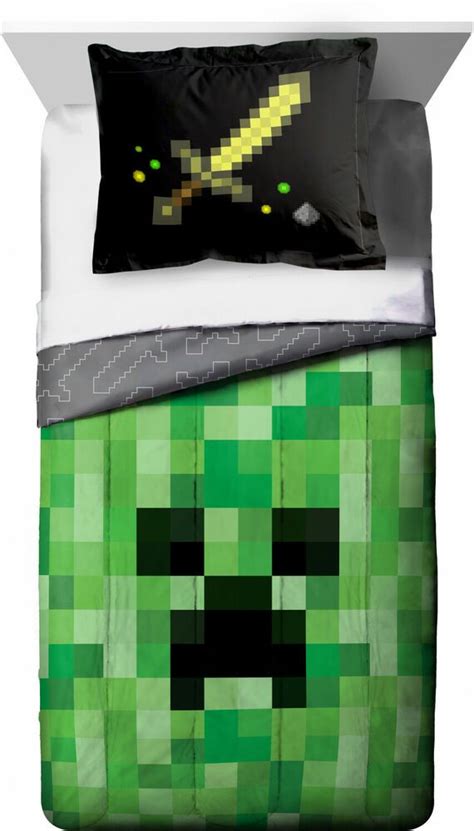 6pc Minecraft Creeper Full Comforter Pillow Sham Sheets Set Microfiber