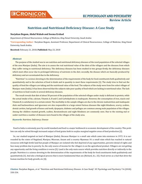 PDF Nutrition And Nutritional Deficiency Disease A Case Study