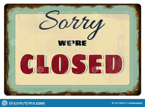 Vintage Sorry We Are Closed Sign Stock Illustration