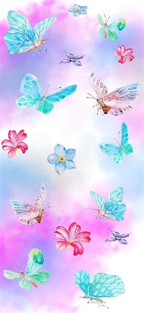 Mariposa Blue Butterfly Flowers Flower Iphone Melesao Pink