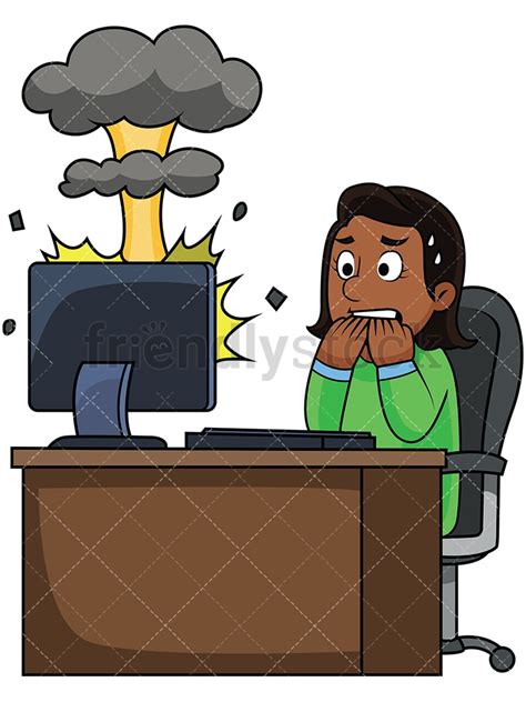 Cartoons pertaining to computing and technology are also available for use in digital as well and are a great addition to any facebook page or web page. Black Woman With Destroyed Computer Cartoon Vector Clipart ...
