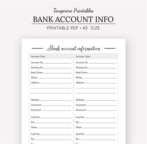 Bank Account Information A5 Planner Finance Planner Etsy