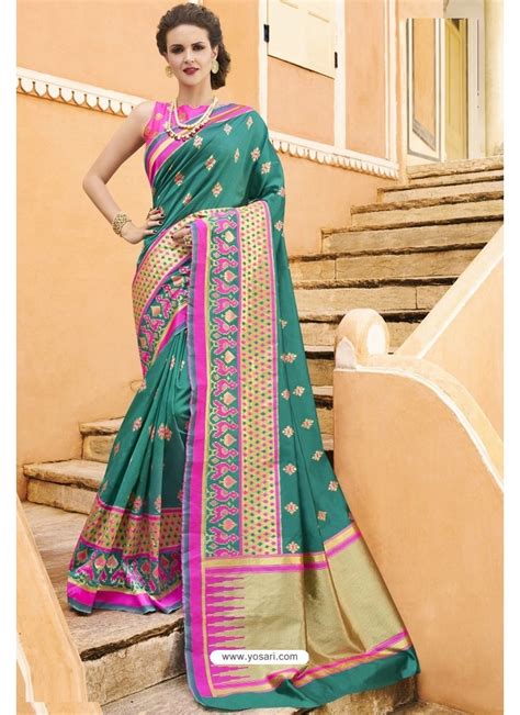 Buy Teal Pure Weaving Designer Silk Saree Designer Sarees