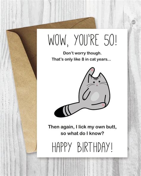 50th Birthday Card Printable Birthday Card Funny Cat Etsy Free