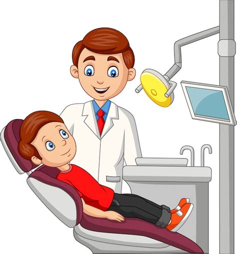 Niño Pequeño De Dibujos Animados En La Oficina Del Dentista Vector