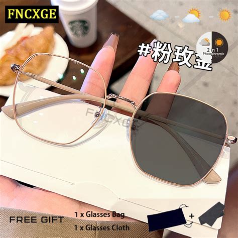 Fncxge Photochromic Anti Radiation Myopia Eyeglasses Anti Rad Sun Adaptive Glass Metal Frame