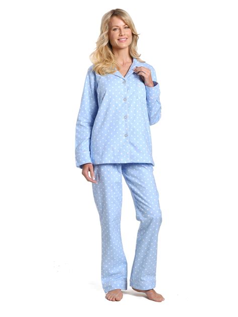 Noble Mount Womens Cotton Flannel Pajama Set Dots Diva Blue White 2xl