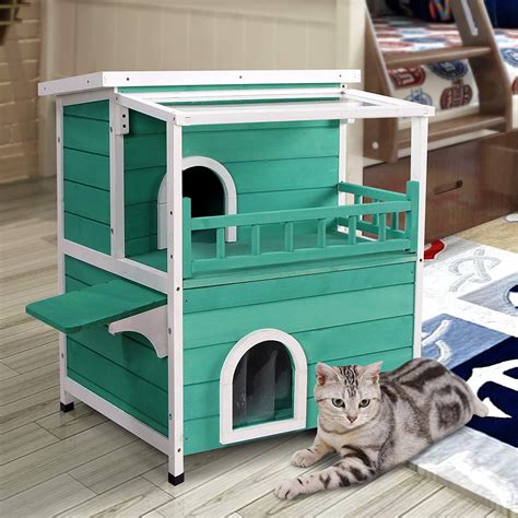 Free Shipping Weatherproof Wooden Outdoorindoor Luxurious Cat Shelter