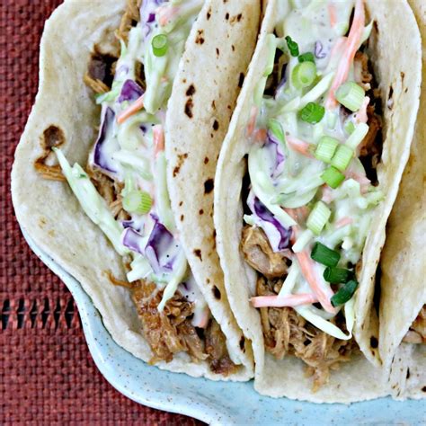 Slow Cooker Bbq Pulled Pork Tacos With Honey Mustard Slaw Sweet