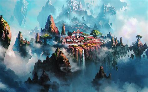 Hd Wallpaper Cloud Town Fantasy Anime Liang Xing Illustration