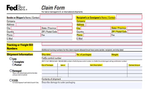The 19 Unique Fields Per Lost Or Damaged Fedex Claim Form