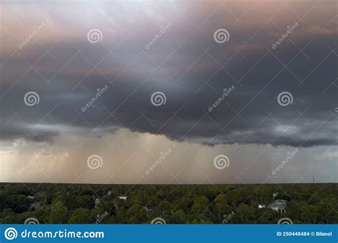 Landscape Of Dark Ominous Clouds Forming On Stormy Sky Before Heavy