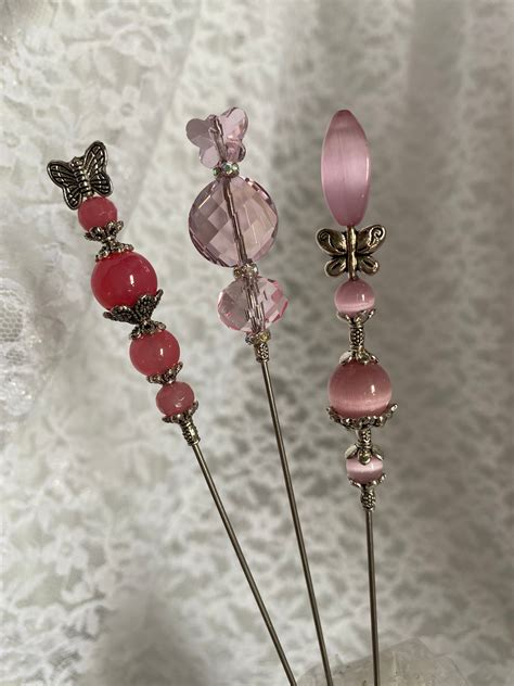 3 Pink Butterfly Victorian Hat Pins Set Of 3 Hatpins Etsy España