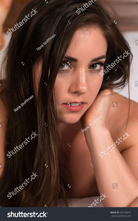 Pretty Petite Brunette Nude Bed Stock Photo Edit Now 526160227