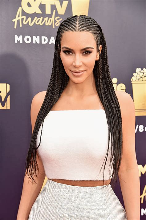 Situating the braid at the nape of her neck was the trick to keeping the look elegant and glamorous. Kim Kardashian West Wore Cornrows to the MTV Movie & TV ...
