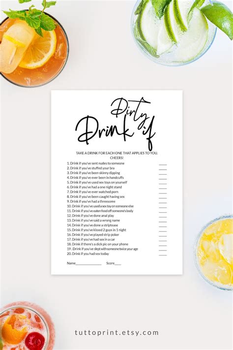 Dirty Drink If Bachelorette Party Game Drinking Bridal Shower Etsy