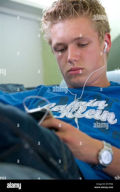Teenage Boy With Ipod Stock Photo Alamy